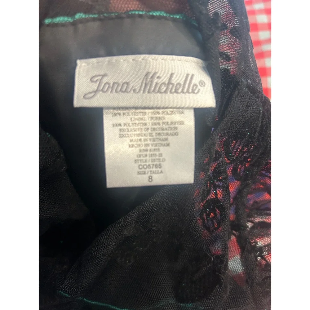Bonnie Jean Dress Green Black Lace Floral Velvet Bow Holiday Party Formal Size 8